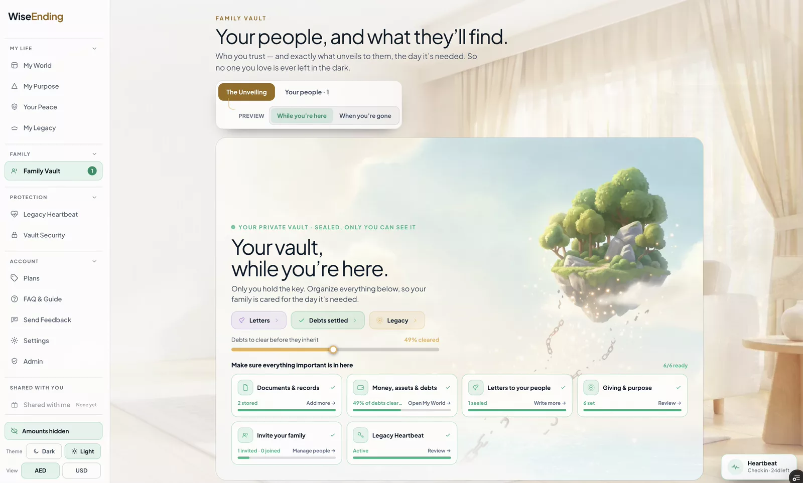The Family Vault in WiseEnding showing trusted people and what they will find